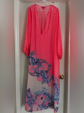 Lilly Pulitzer Large Frey Cover Up Maxi in Coral Spritz